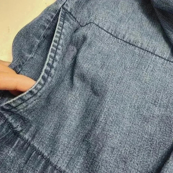 Eddie Bauer Women's Tall L Chambray Hooded Jacket Zip-Up Vintage Style - Picture 7 of 8